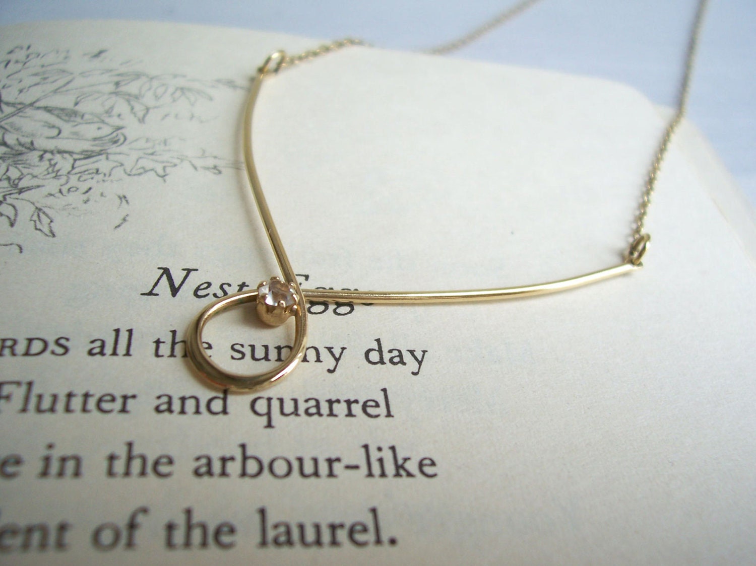 Catch a Dream vintage wishbone necklace - gold and diamente necklace - 1980s