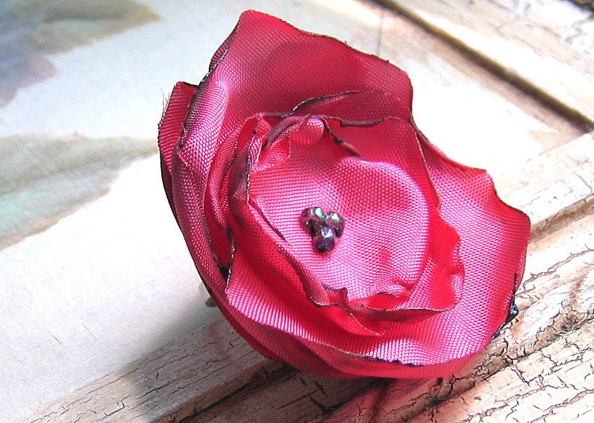 True Love, A Romatic Red Fabric Rose Ring