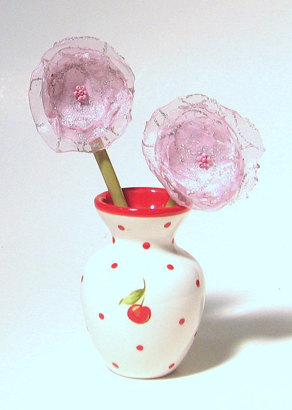 Recycled Fabric Floral Hair Pins Fairy Pink with Pink Seed Beads