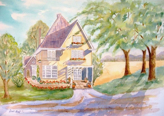 PRINT of Sun Sweet Home from ORIGINAL WATERCOLOR Painting of a cottage in Holland.