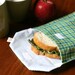 pair of reusable, lined sandwich bags in teal bubbles & plaid