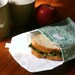 pair of reusable, lined sandwich bags in mustard branch & light blue