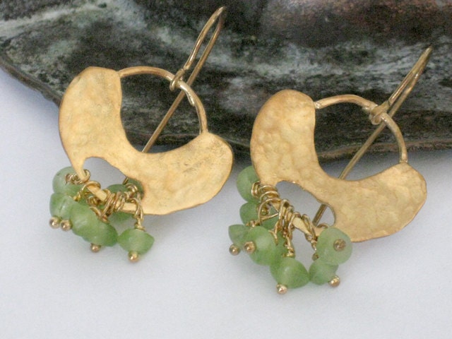 Gold plated sterling earrings with Peridot beads and fine silver