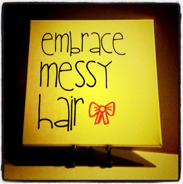 LAST CHANCE - 12inch x 12inch  Canvas Art -  Embrace Messy Hair - Pineapple Yellow, Black & Pink - Ready to Ship