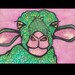 Green Sheep Pink Original ACEO Pen and Ink Art OOAK