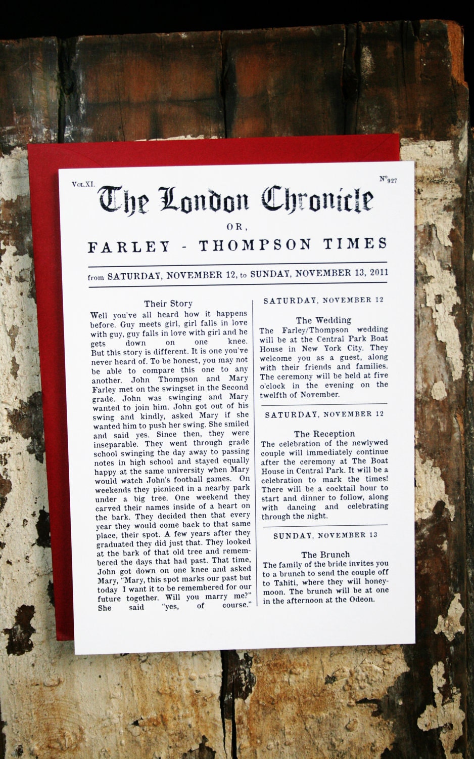 Wedding Invitation Vintage and Rustic News Paper Article Design