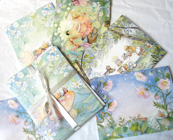 Friends and Fairies a small Sampler Set of 4 blank notecards