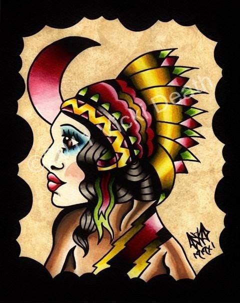 The Native Girl Original Tattoo Art
