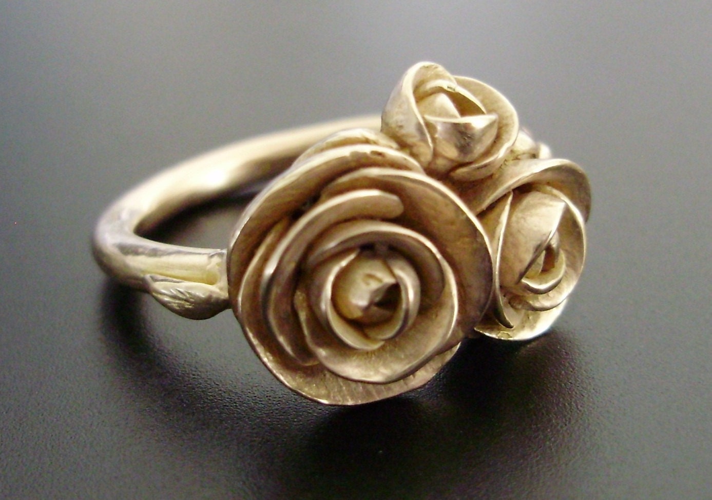 Peach Gold Peonies - Solid 14K "Peach-Gold" Ring w/ 3 Handsculpted and Cast Peonies - MADE TO ORDER in 4 to 5 Weeks