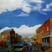 Skies over Broadway market, 2011, 19 x 19 cm, original oil on panel painting