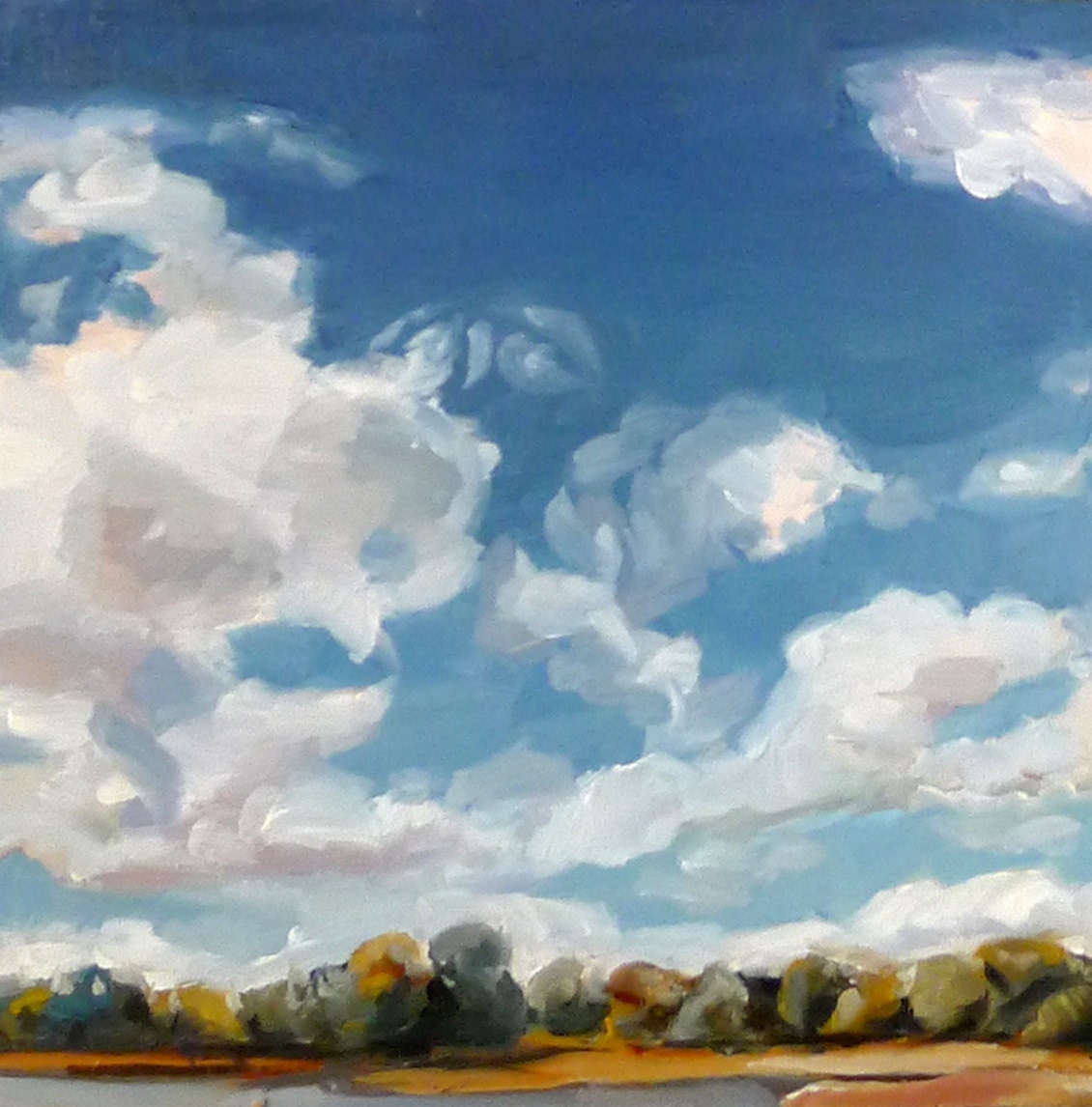 Skies over Victoria park pond, 2011, 19 x 19 cm, original oil on panel painting