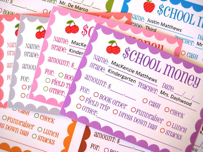 Deluxe School Money Labels, Editable Name/Grade/Teacher Fields, DIY Printable