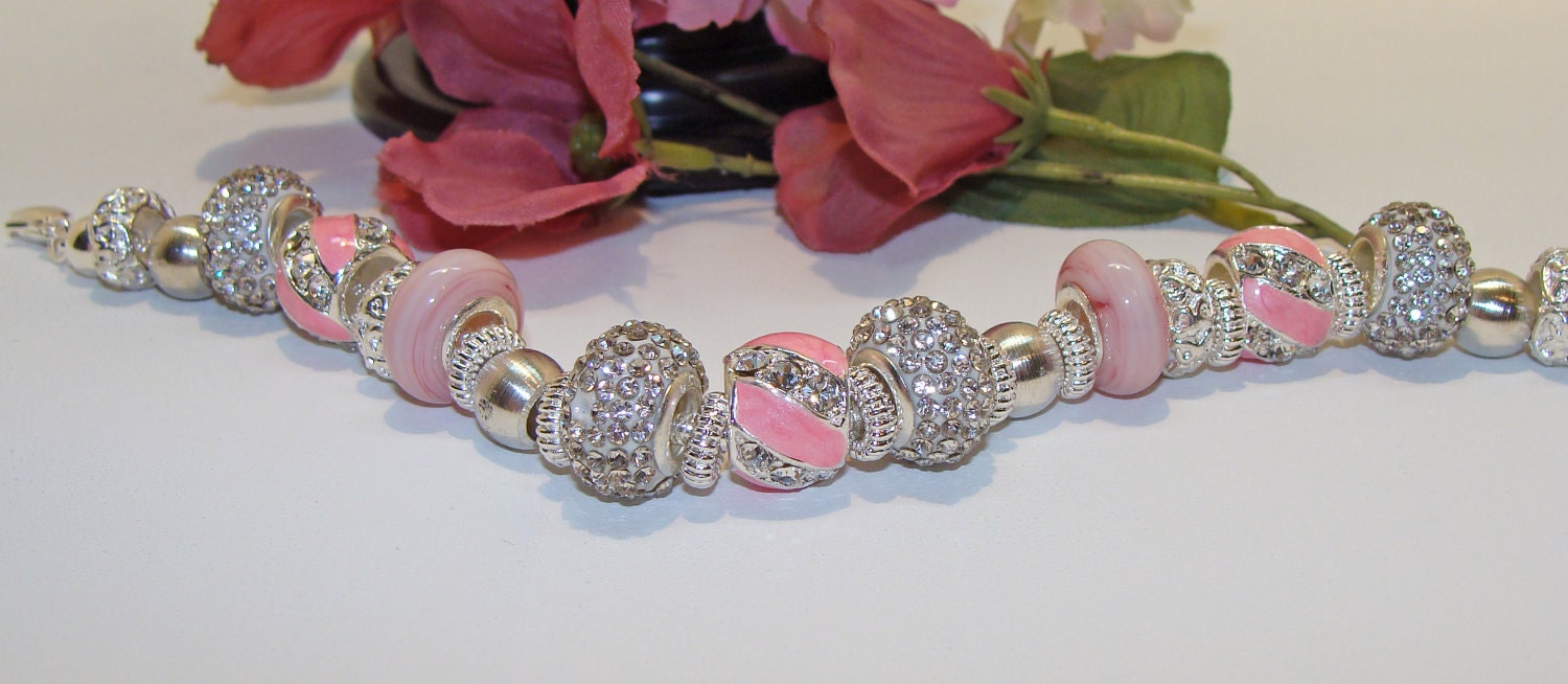 Pandora Style Pink & Crystal Bracelet