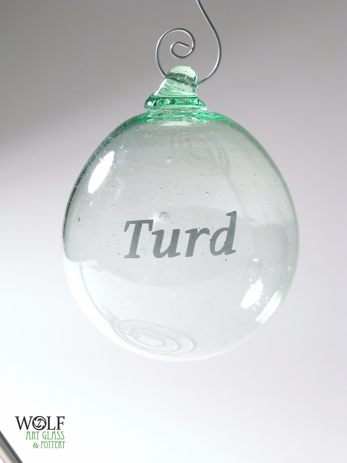 TURD BALL Recycled Bottle Glass Etched Ball Ornament Blown Glass Quirky Gift TURD BALL Recycled Bottle Glass Etched Ball Ornament Blown Glass Quirky Gift