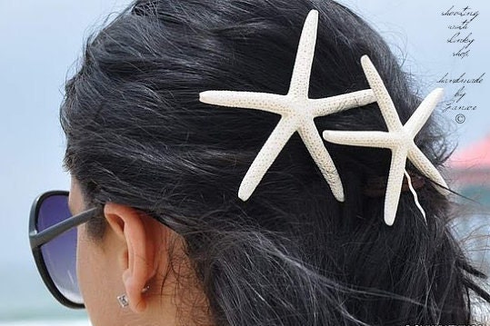 Shimmery White Finger Starfish Bobby Pins Hair Set of 2