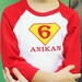 Super Hero Birthday Shirt - Light Blue/Navy Raglan