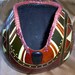Gourd container - pine needle rim with stone inlay, carved, colors green and black and burgundy