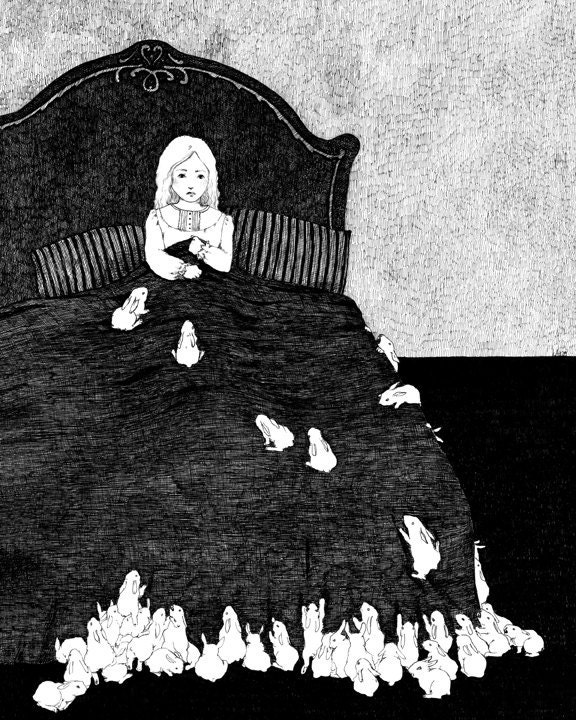 Dark Art Print- Rabbit Illustration - 8x10" - "Swarm"