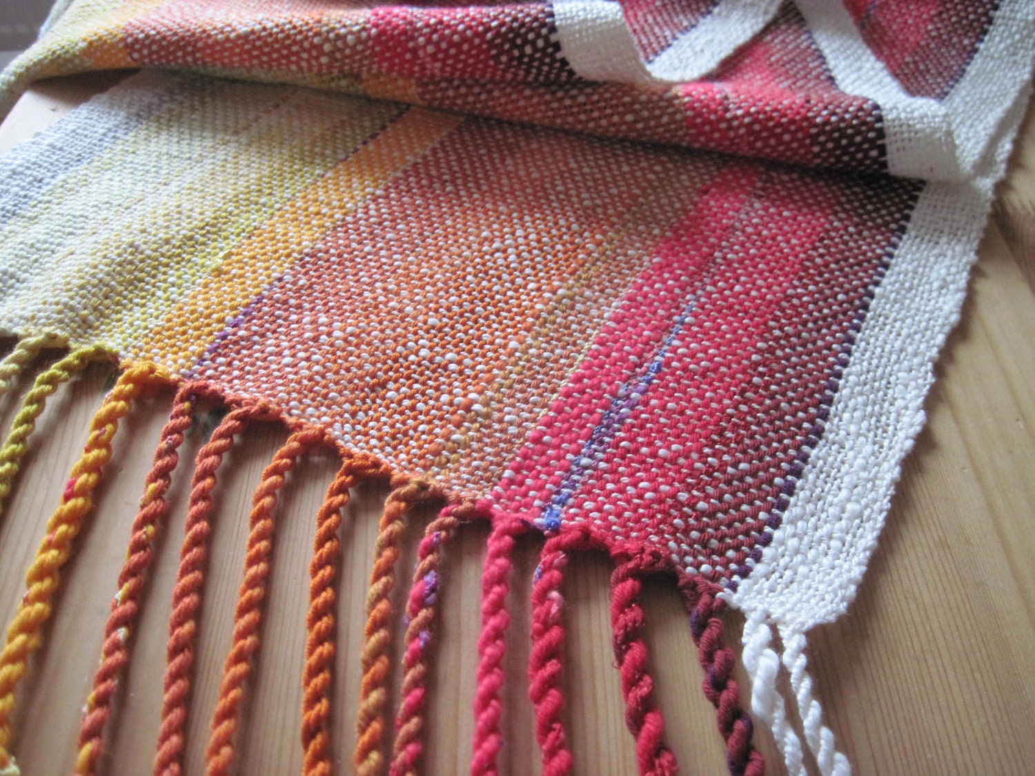 Rainbow Scarf handwoven titled 'First Half of the Rainbow' Scarf  handwoven with sustainable fibers
