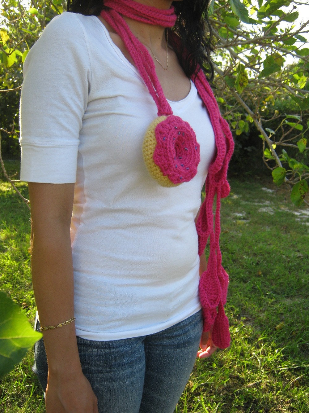 Yummy Berry Jelly Donut Scarf with Sprinkles by PinkFrog4U on Etsy from etsy.com