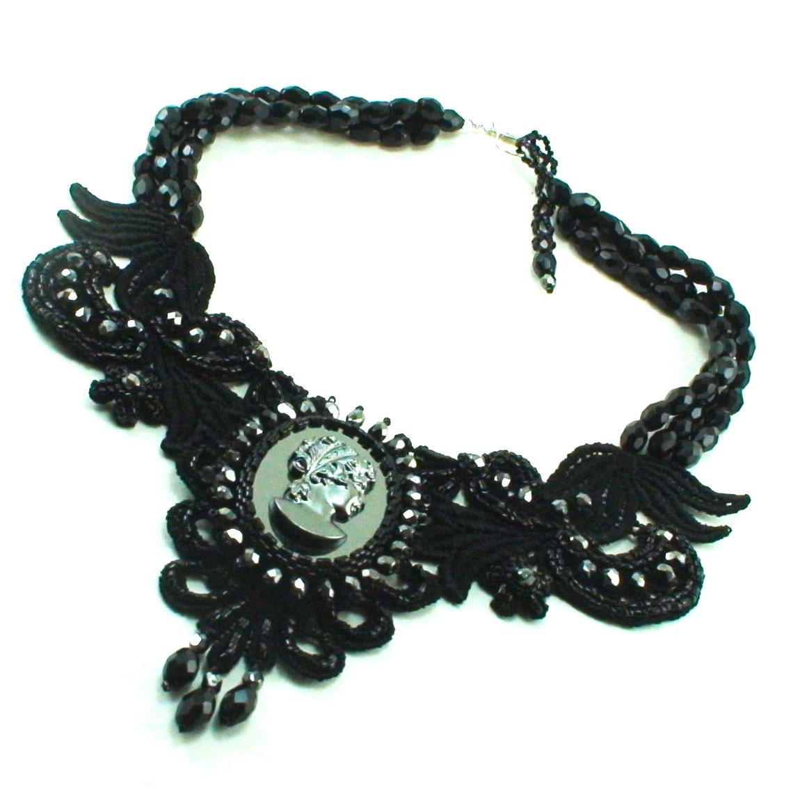 Countess Noir - Beadwork/Embroidery Black Lace Collar Necklace Choker Wedding Costume Burlesque Theatre