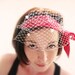 Birdcage headband Red and white silk OOAK - Jye