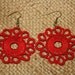 Crimson Solo Tatted Flower Earrings - Red and Bronze - Huang Nan