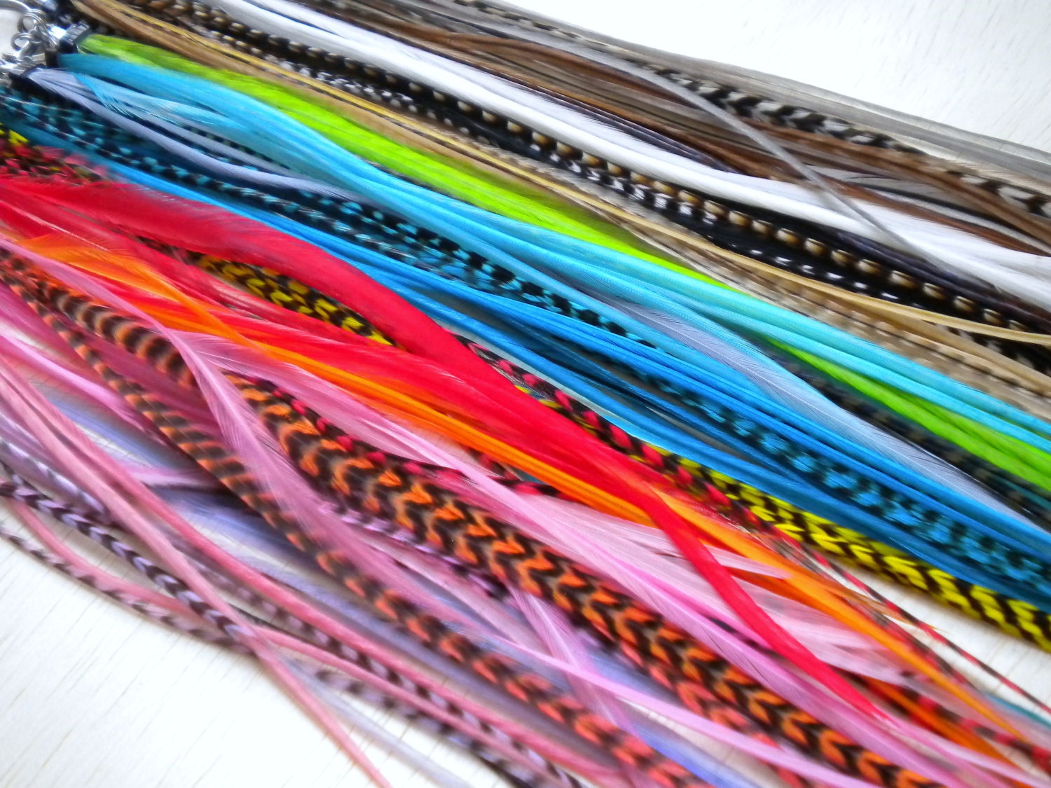 feather hair extensions choose 3 colors with FREE crimp beads - long hair feathers extension