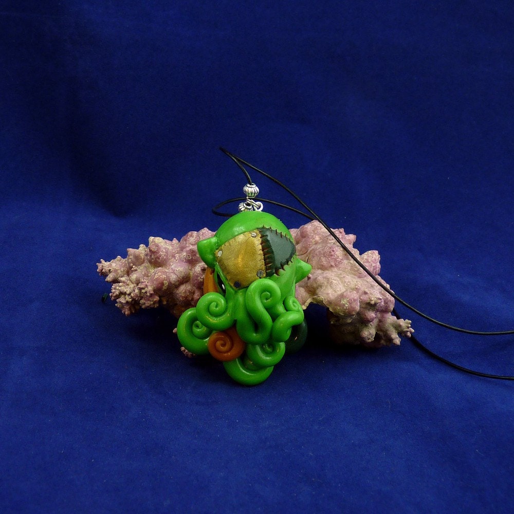 Frankenpod Octopus Necklace - Polymer Clay Halloween Jewelry