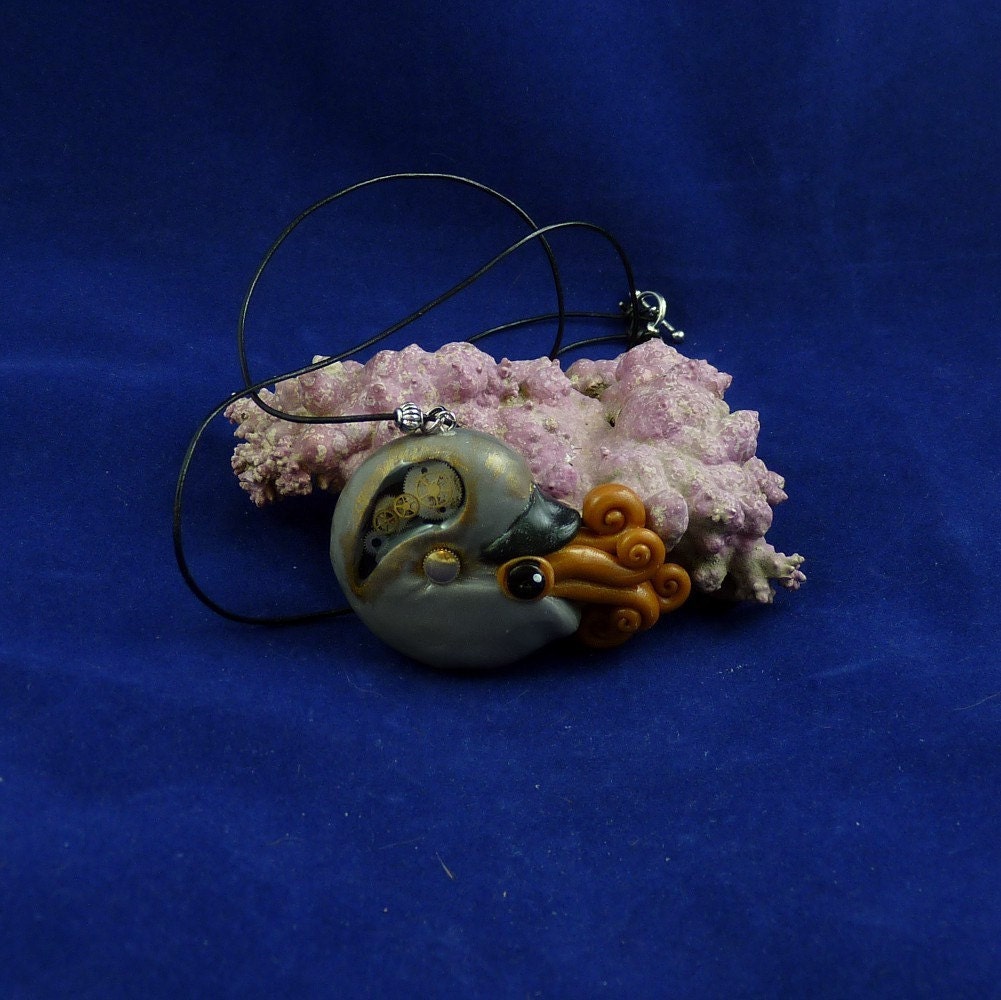 Steampunk Nautilus Necklace - Polymer Clay Neo-Victorian Cephalopod Jewelry