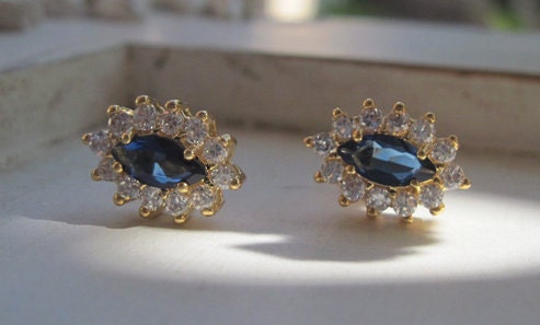 Exquisite Cubic Zirconia Blue Sapphire and Diamond Princess Earrings