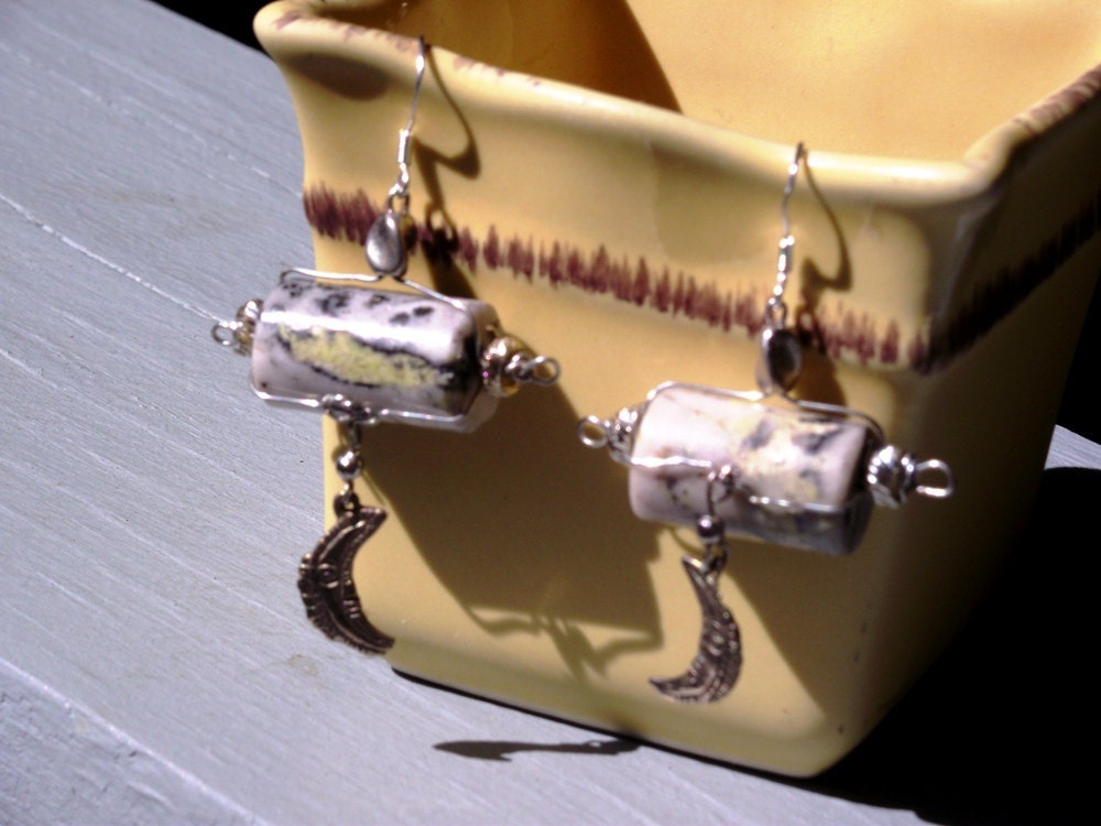 Yellow Turquoise & Dangling Moon Earrings