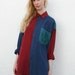 Vintage 1980's Burgundy Color Block Silk Oxford Blouse S/M