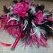 Ostrich Feathers & Rose Flowers Bridal Bouquet - Fuchsia, Hot Pink, Black, White Wedding Bouquets - Custom Feather Colors - Large