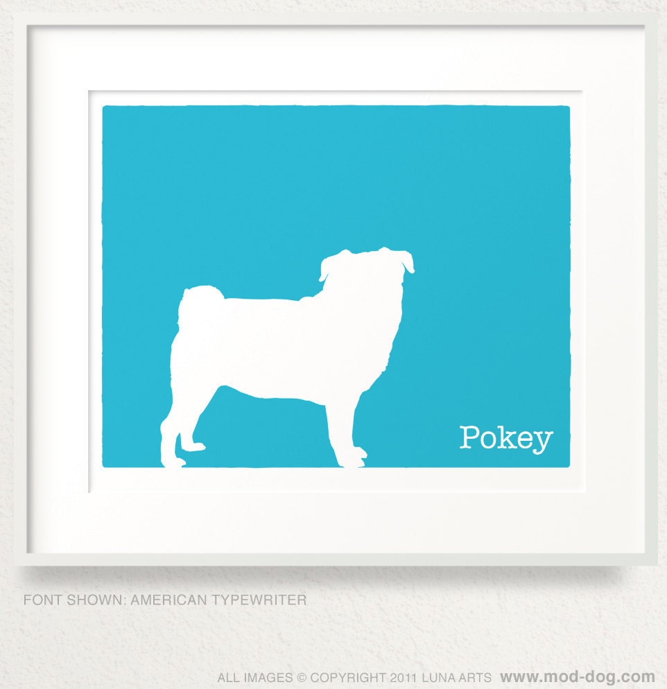 Mod Pug Dog Personalized Silhouette Art Print - 8x10