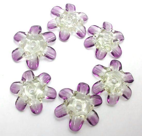 Handmade Lampwork Glass Beads - Fairy Blossoms lampwork glass disk flower beads - Fresh