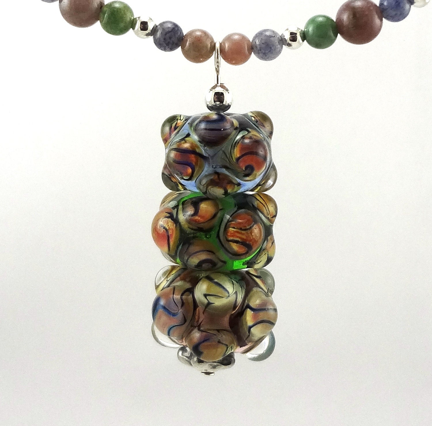 Raku Zebra Bubbles Lampworked Glass Bead Necklace
