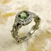 Square Cushion Cut 6x6 mm Green Sapphire and Diamond Leaf Engagement Ring 14K White Gold with Milgrain - Available in Different Colors