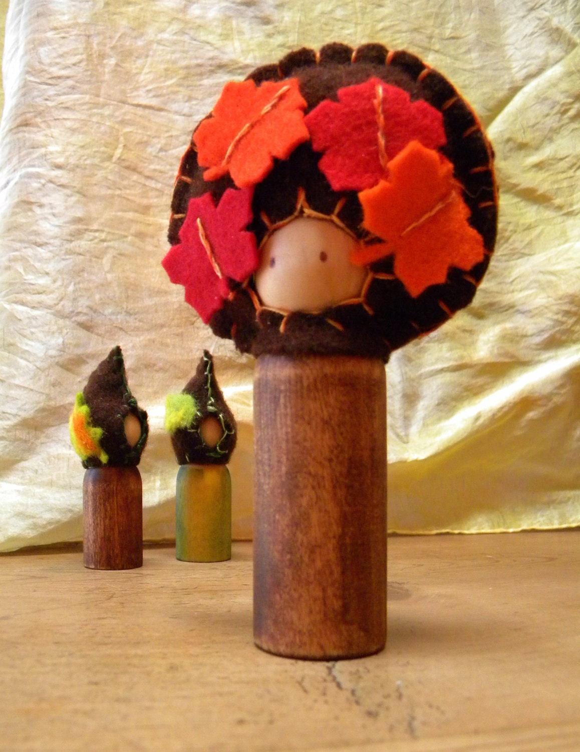 Autumn Waldorf Peg Doll Gnome, Maple Tree, large