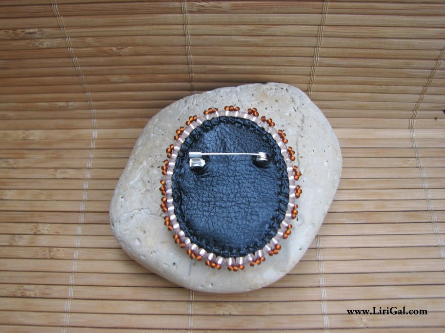 Jasper  bead embroidered brooch