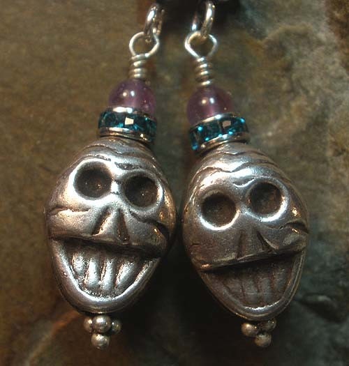 Day of the Dead Halloween Silver Skull Earrings