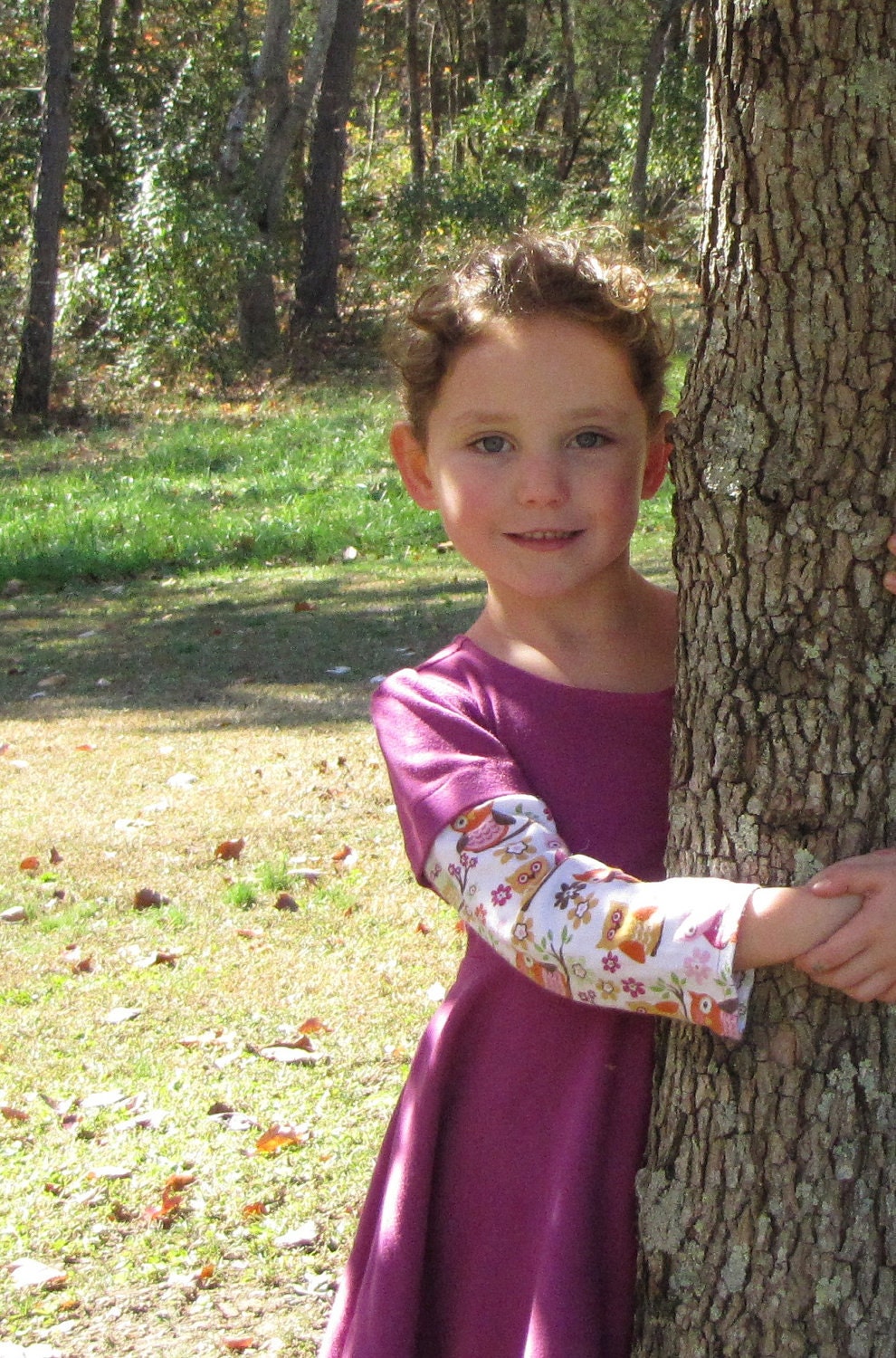 Owl Dress and Leggings in Boysenberry