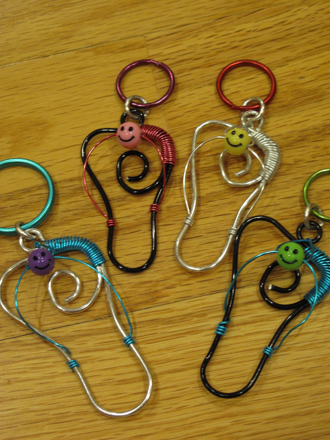 Wire Wrapped Flip Flop keychains With Smiley Faces
