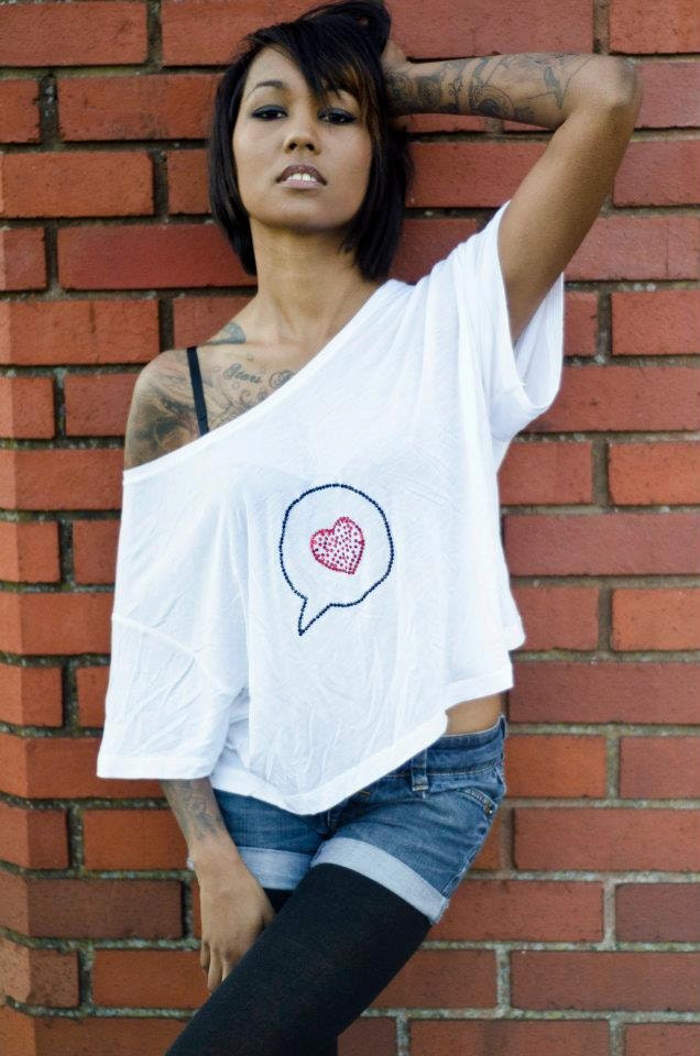 Half Price SALE - Love Heart Crystal Tee - Medium/ UK Size 10/12