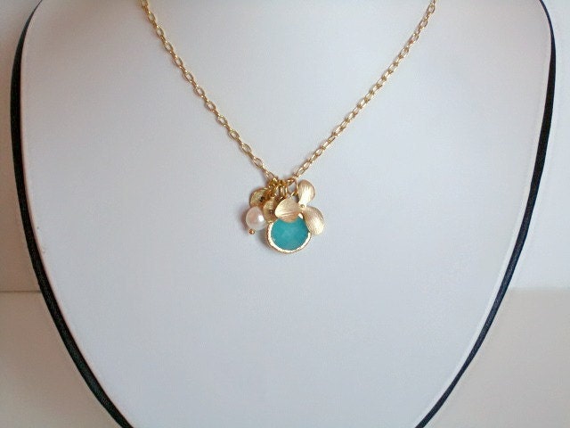 Personalized Jewelry Initial Necklace Aquamarine by SnobishDesign