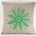 Green Daisy flower Linen cushion cover