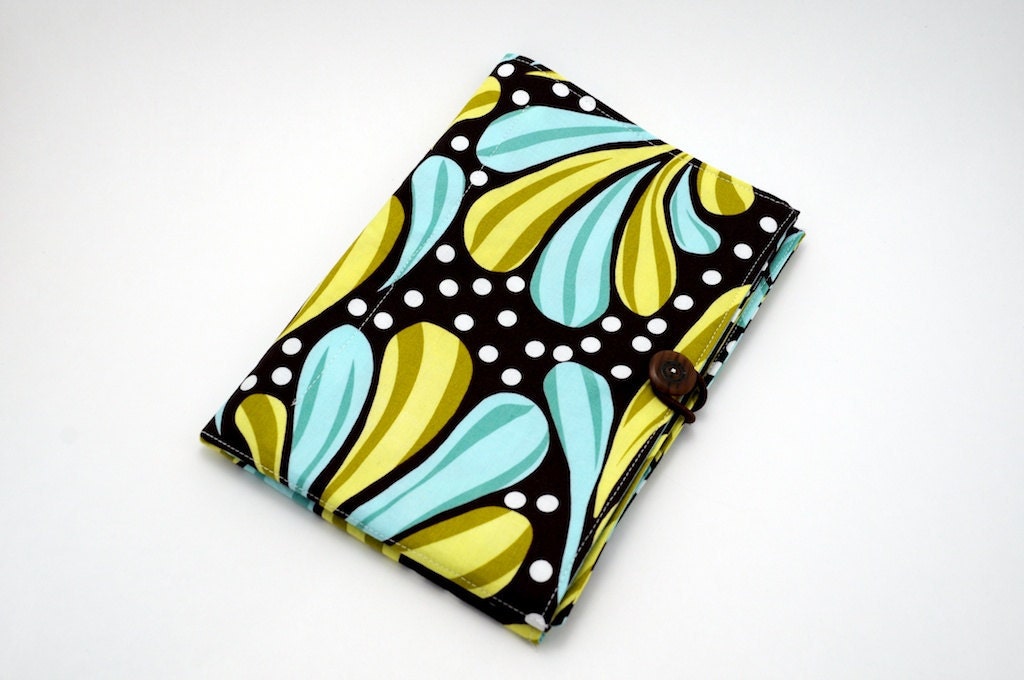 Fold Up Jewelry Roll or Travel Case- Brown, Yellow and Turquoise Anna Maria Horner Swirl Cotton