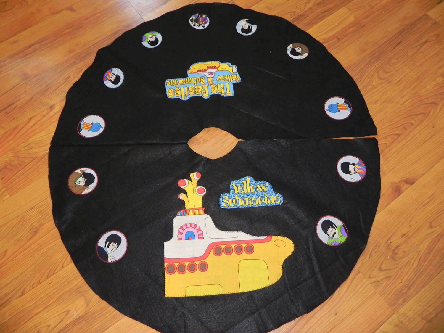 Tree Skirt made with Beatles Yellow Submarine fabric