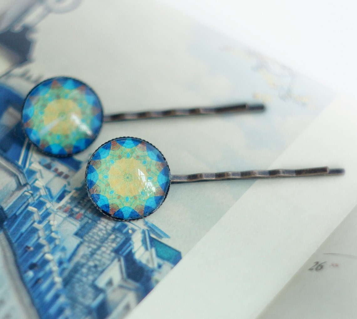 Christmas star bobby pins - Christmas jewelry - Blue, cyan, robin egg, bright green, yellow, rust, towny - Free Worldwide Shipping