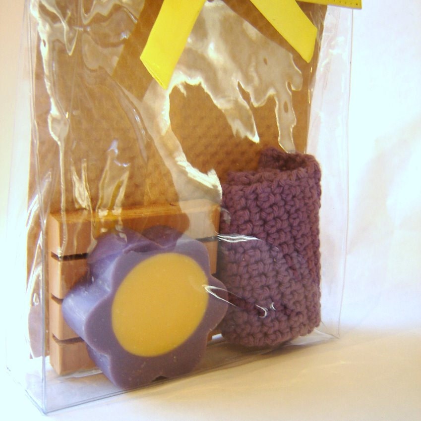 Girls Gift Set : Soap Cloth and Deck Flower Power Purple Yellow